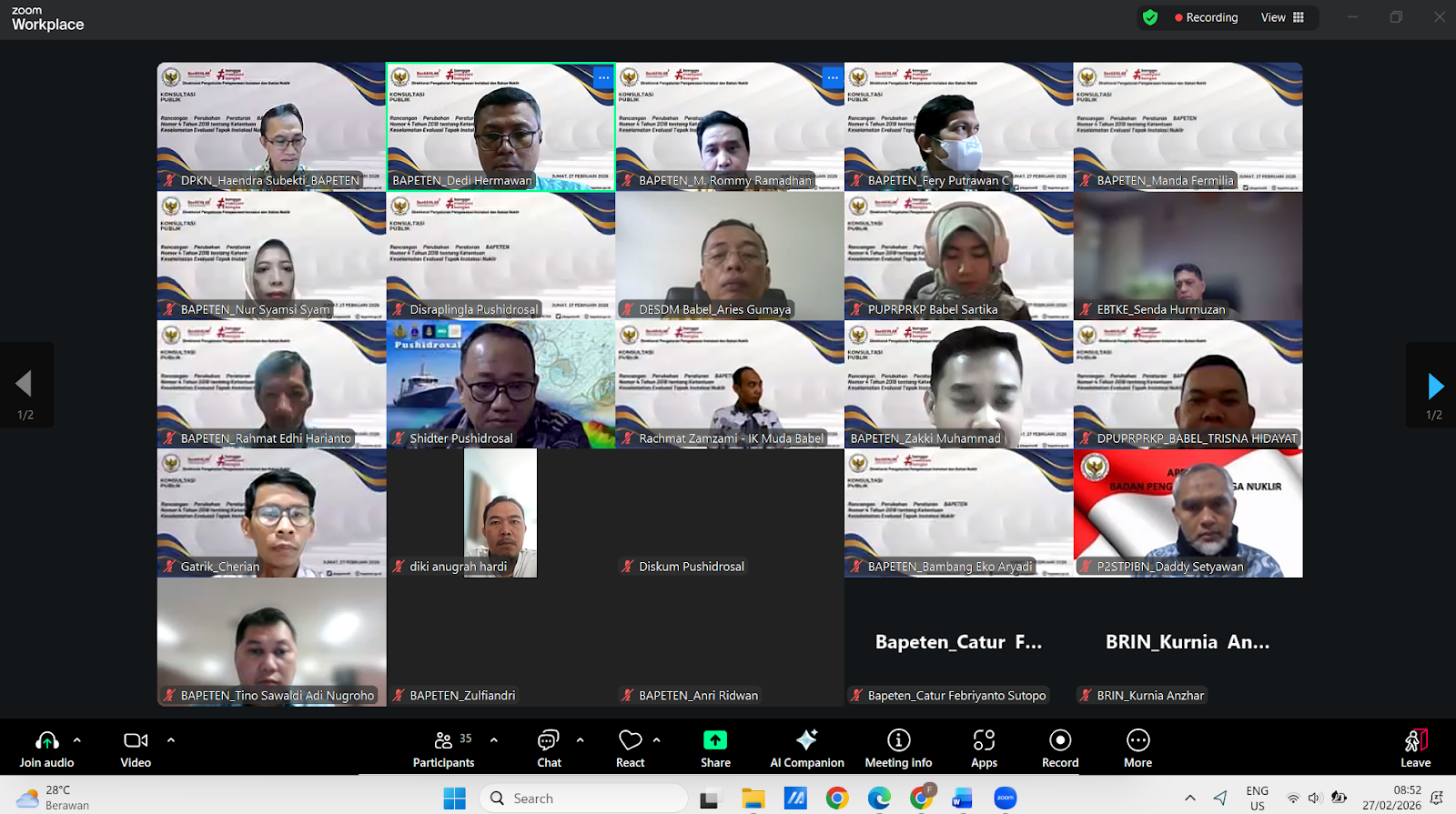 BAPETEN Public Consultation Discusses Amendments to BAPETEN Regulation Number 4 of 2018 on Nuclear Installation Site Safety